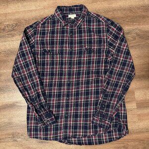 Sonoma Casual Button Down Mens Large Navy & Purple Plaid Rugged Flannel Shirt